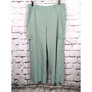 LANE BRYANT Linen-Blend Cargo Pant Mint Green Cropped Comfort Breathable Size 16